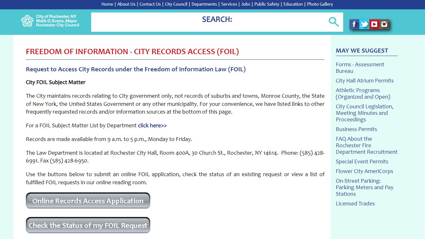 Freedom of Information - City Records Access (FOIL) - City of Rochester